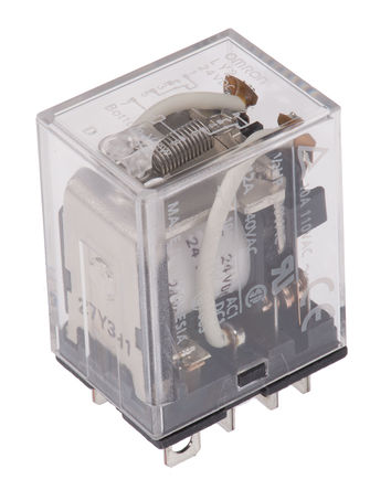Non Latching Relay, DPDT, Pluggable, 24V dc