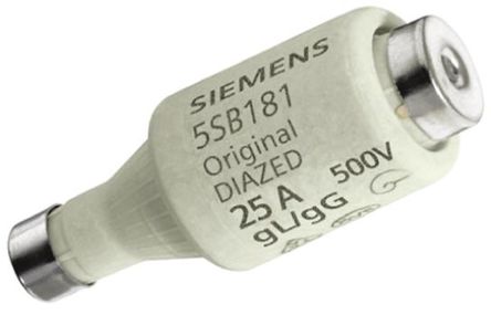 Fusível diazed Siemens, 5SB181, 25A, DII, 500 V ca, Rosca E27, gG