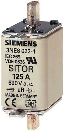 Fusível de palheta centralizado, Siemens, 80A, 00, aR, 690 V CA, HLS