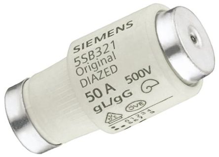 Fusível diazed Siemens, 5SB321, 50A, DIII, 500 V ca, Rosca E33, gG
