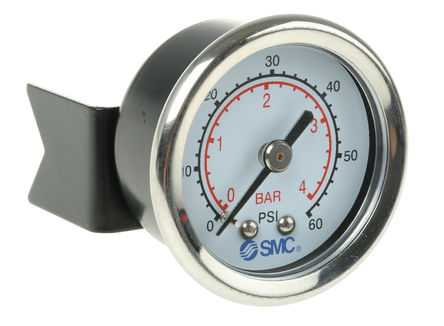 Analoges Überdruckmanometer SMC 4K84P Hinterer Einlass 4 bar 0 bar 43 mm R 1/8 0 → 4 bar