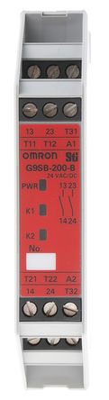 Omron G9SB-200-B Relé de segurança CA / CC24, 2, 2 canais, automático, 24 V CA / CC, 112 mm, 100 mm, 18 mm, G9SB