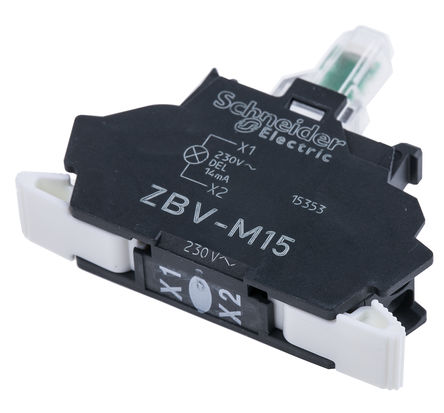 Schneider Electric ZBVM15 Light Block, LED, White, 230V, Terminal Riser Tab Connection