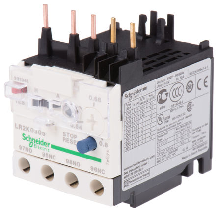 Relé de sobrecarga Schneider Electric LR2K0310, NA/NC, con reinicio Automático, manual, 2,6 → 3,7 A, TeSys, LR2K