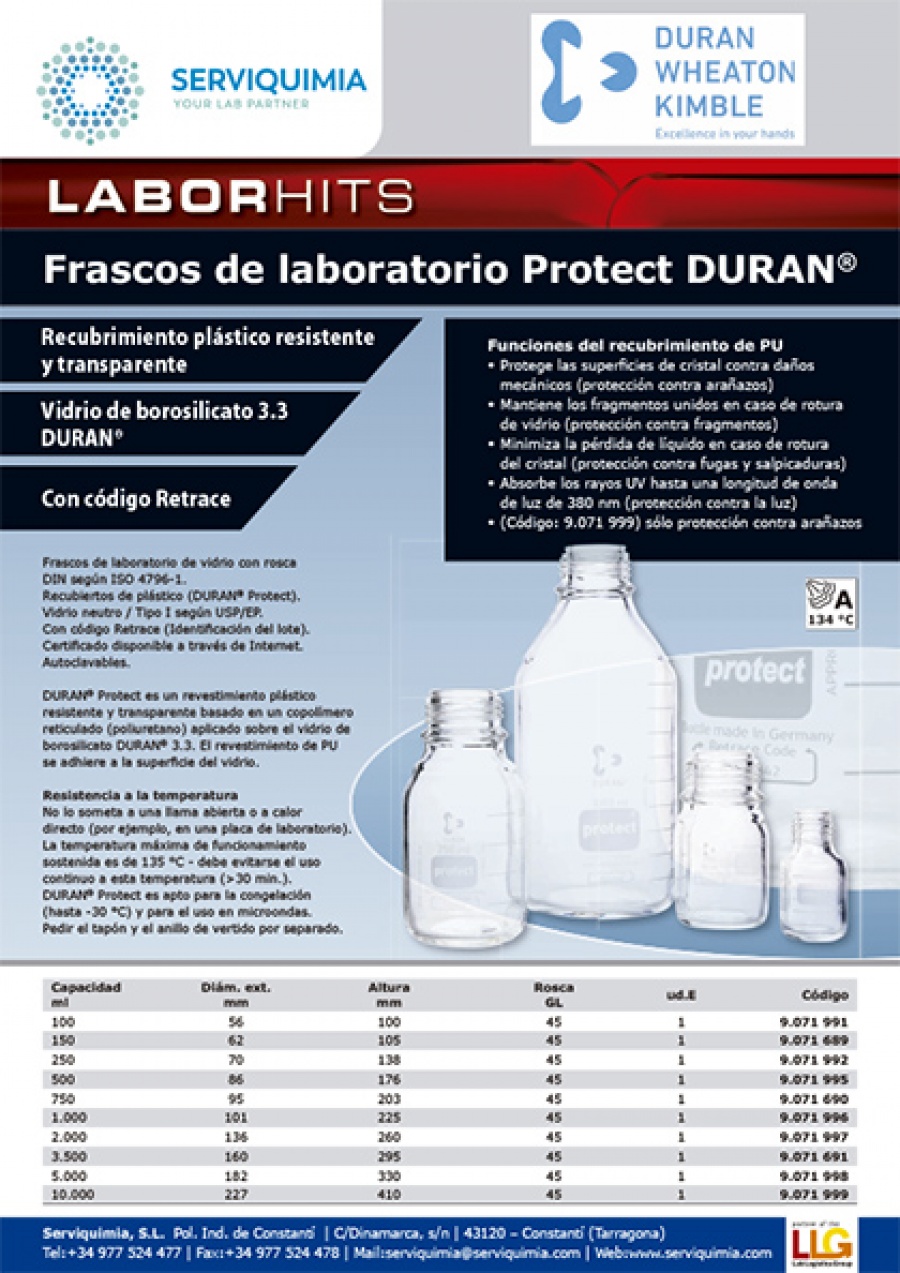 Serviquimia 9.072 006 Frasco de laboratorio Protect DURAN 2Litros